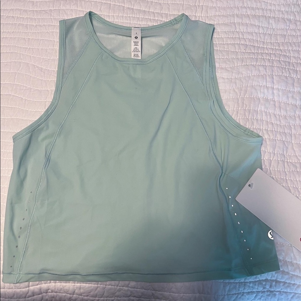 Teal Lulu sculpt crop tank size 2